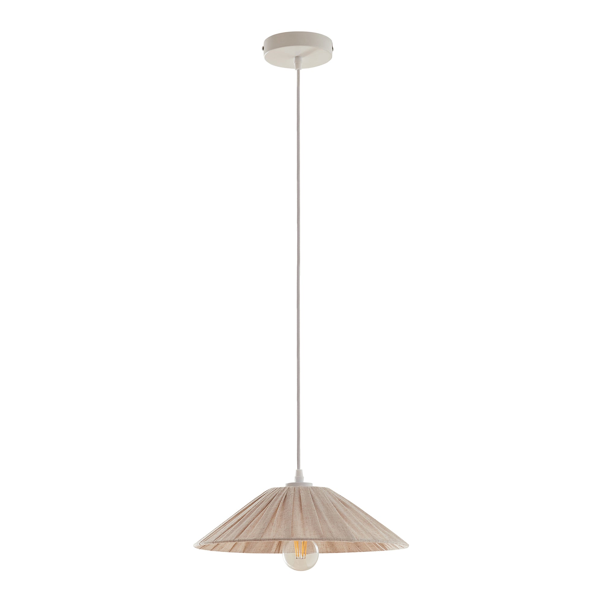 Lampada a Sospensione Bridge con Paralume a Cono Piatto in Tessuto Ø35 cm Beige lux.pro