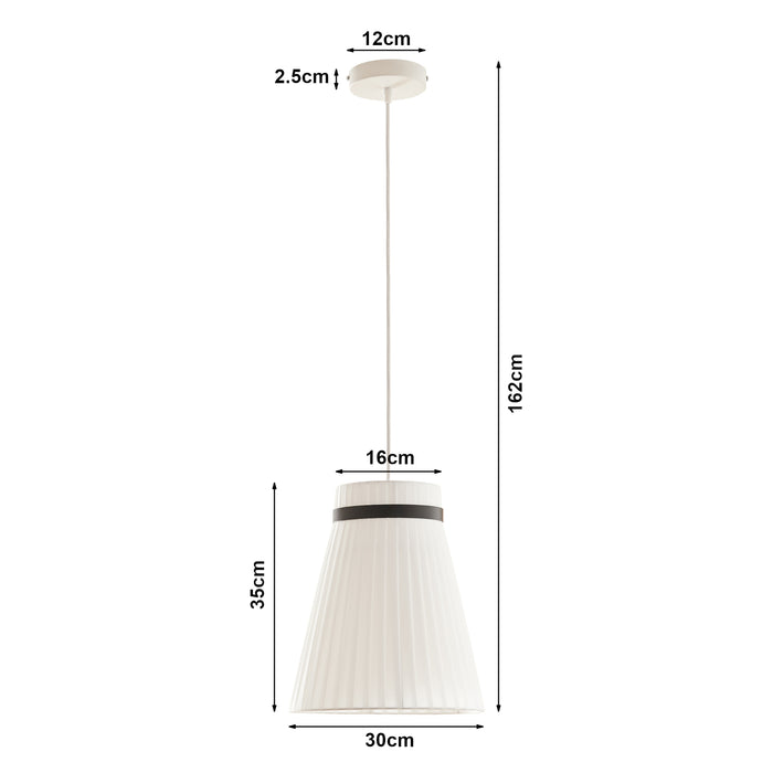 Lampada a Sospensione Broughton con Paralume a Cono Plissettato Ø30 cm Tessuto Bianco lux.pro