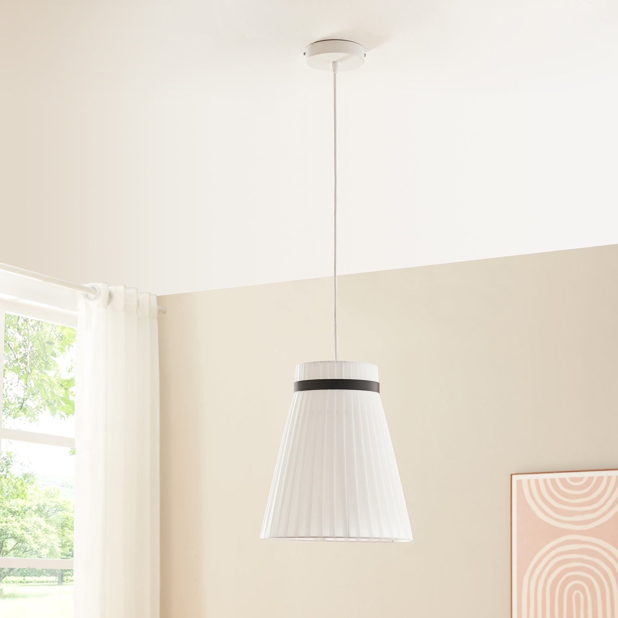 Lampada a Sospensione Broughton con Paralume a Cono Plissettato Ø30 cm Tessuto Bianco lux.pro