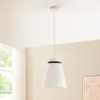 Lampada a Sospensione Broughton con Paralume a Cono Plissettato Ø30 cm Tessuto Bianco lux.pro