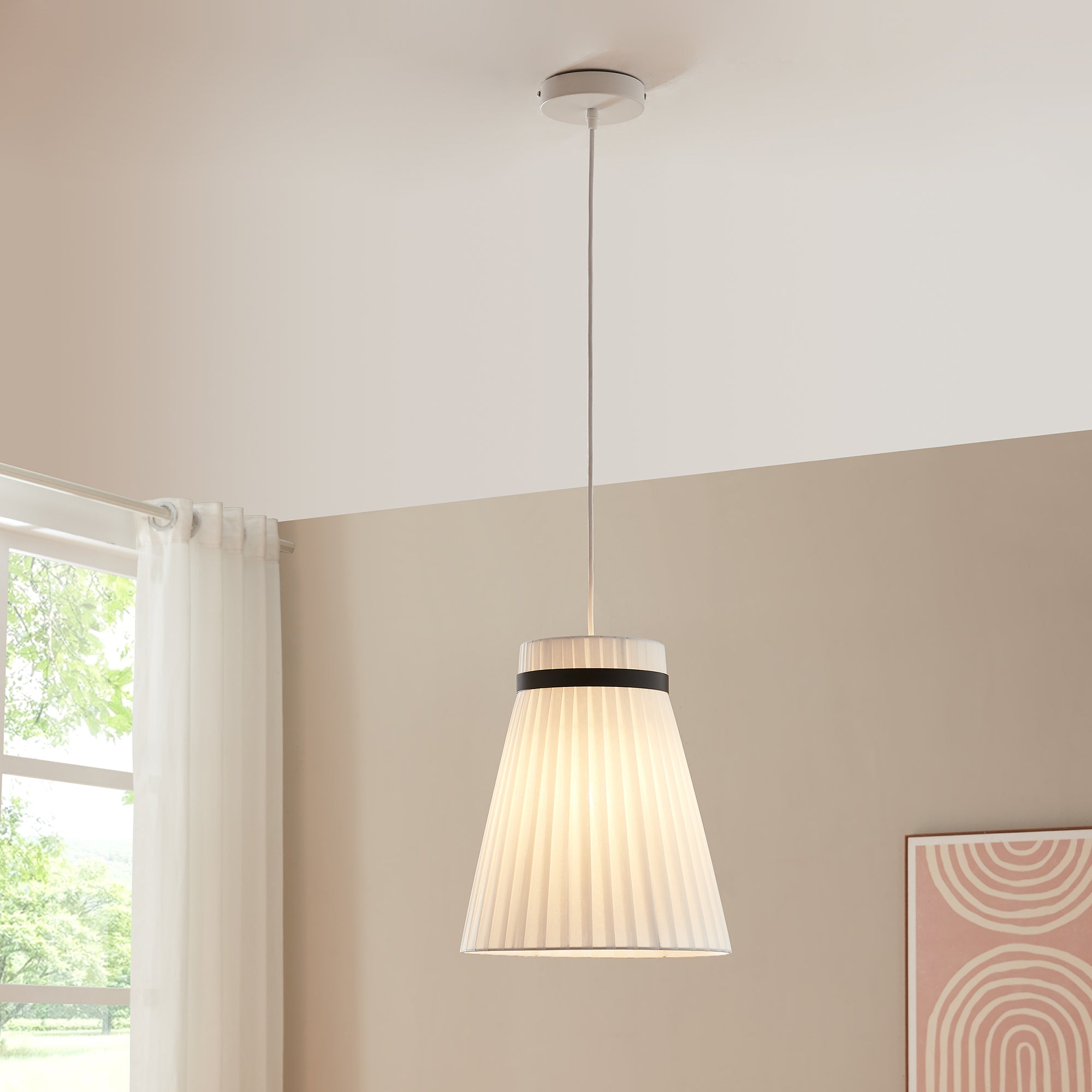 Lampada a Sospensione Broughton con Paralume a Cono Plissettato Ø30 cm Tessuto Bianco lux.pro