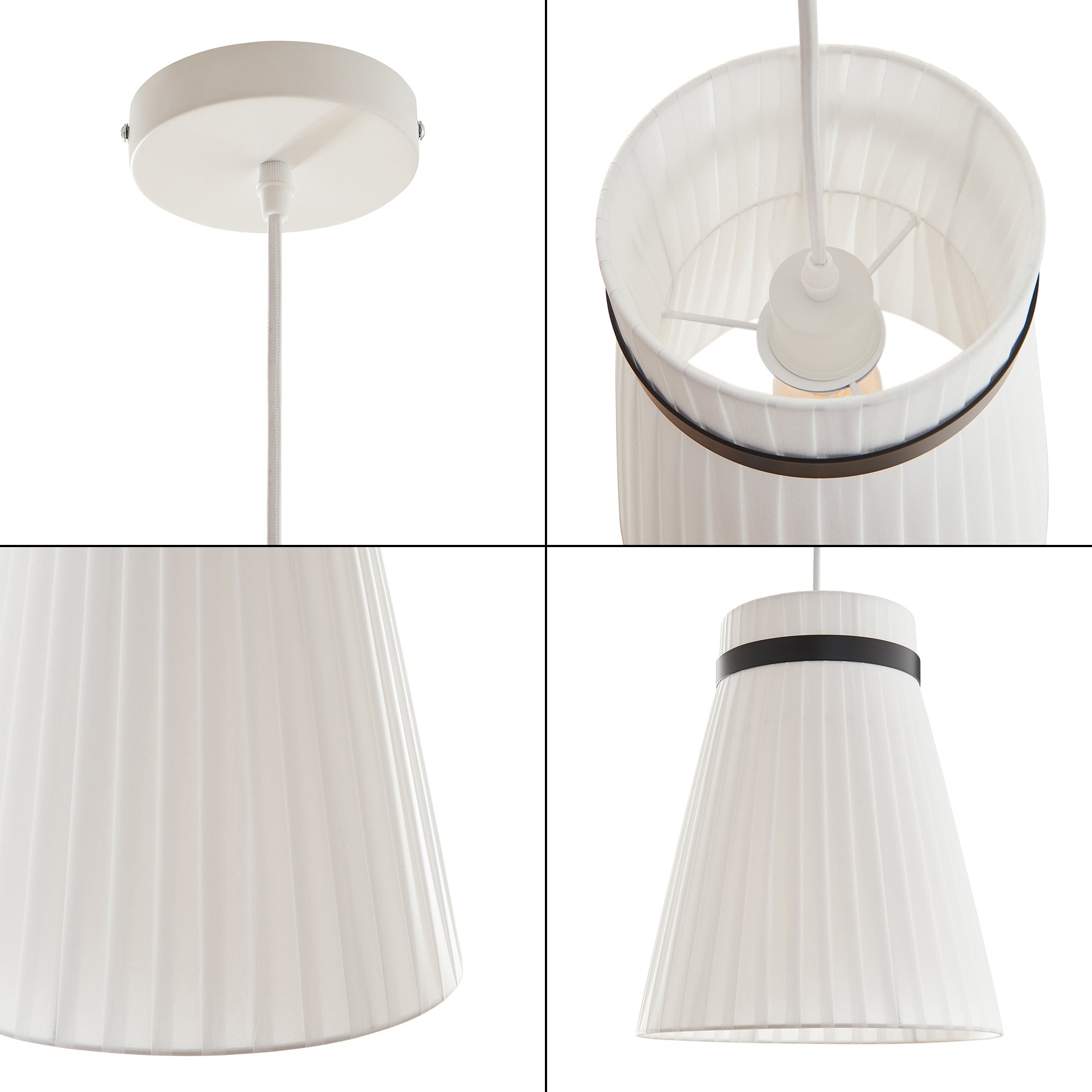 Lampada a Sospensione Broughton con Paralume a Cono Plissettato Ø30 cm Tessuto Bianco lux.pro