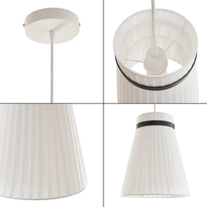 Lampada a Sospensione Broughton con Paralume a Cono Plissettato Ø30 cm Tessuto Bianco lux.pro