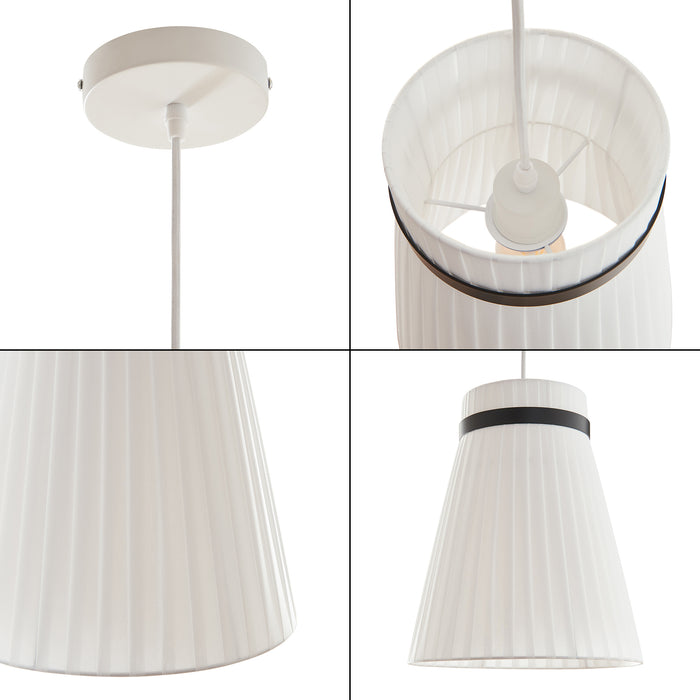 Lampada a Sospensione Broughton con Paralume a Cono Plissettato Ø30 cm Tessuto Bianco lux.pro