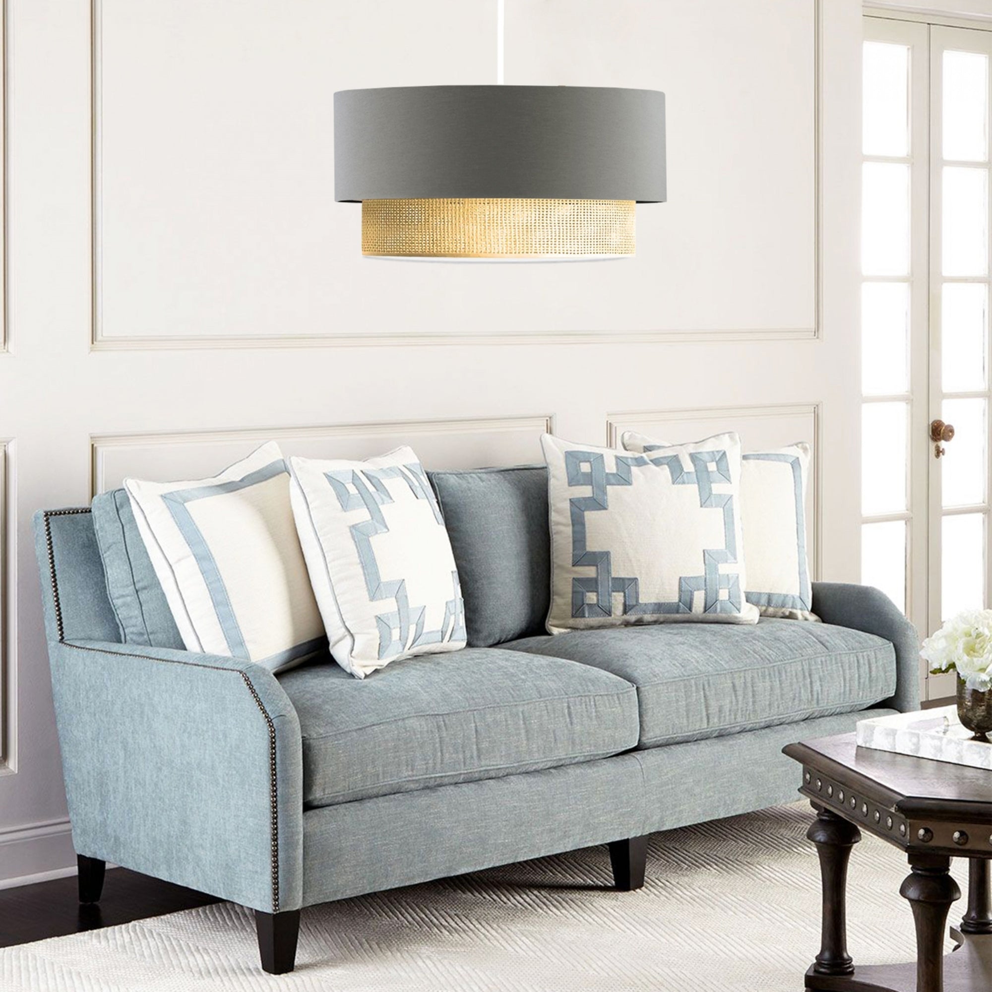 Lampada a Sospensione 'Loughborough' Lampada da Soffitto con Paralume a Doppio Cilindro Lampadario con Abat-jour in