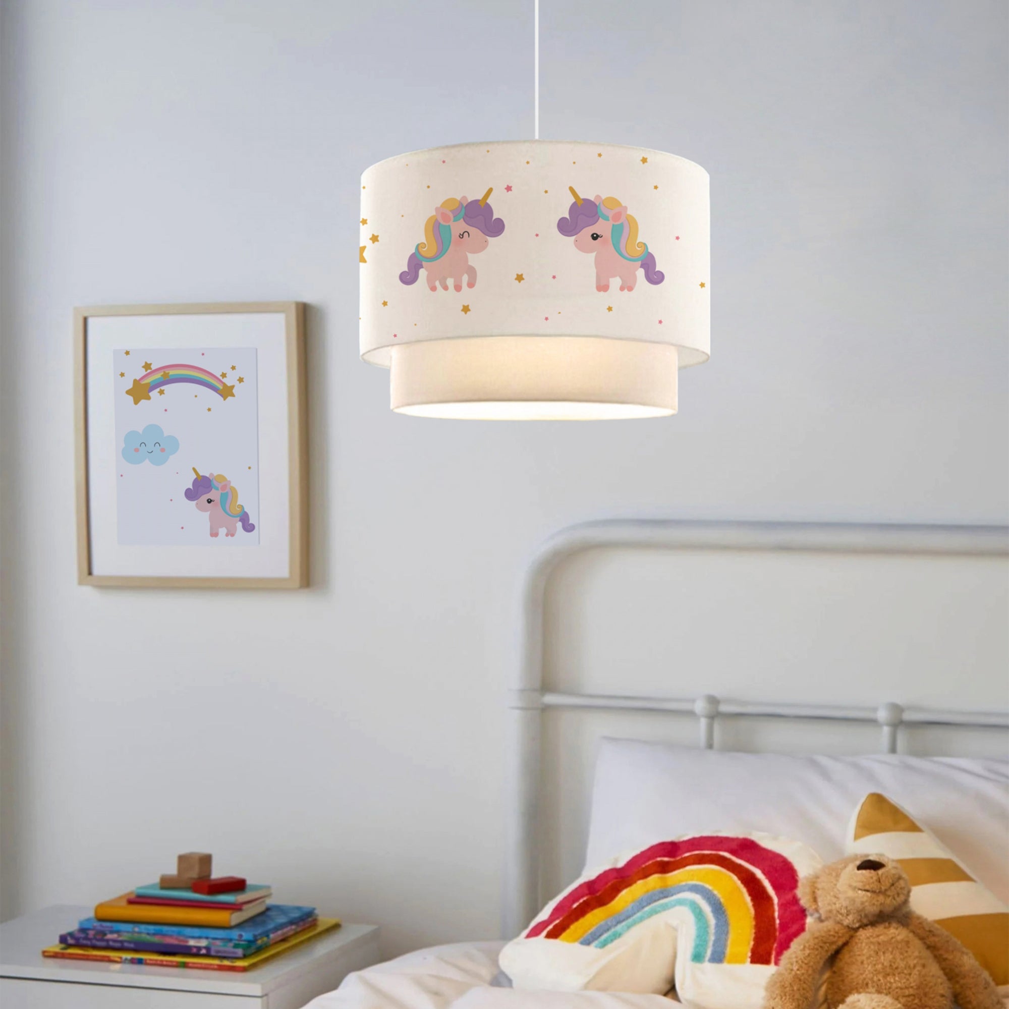 Lampada a Sospensione Lurgan per Cameretta Decorato con Unicorno - Bianco lux.pro