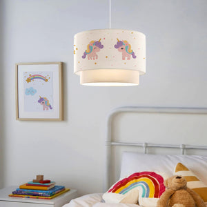 Lampada a Sospensione Lurgan per Cameretta Decorato con Unicorno - Bianco lux.pro