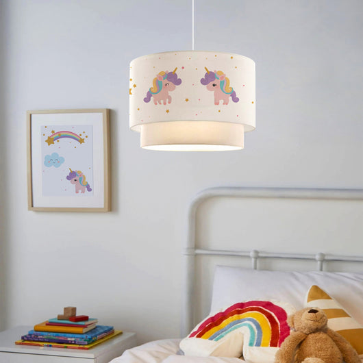 Lampada a Sospensione Lurgan per Cameretta Decorato con Unicorno - Bianco lux.pro