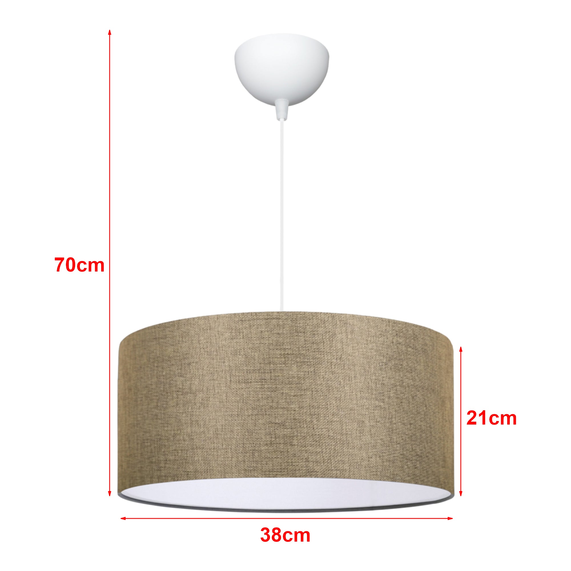 Lampada a Sospensione Lampada da Soffitto con Paralume Cilindrico Lampada Pendente con Abat-Jour in Tessuto - Beige