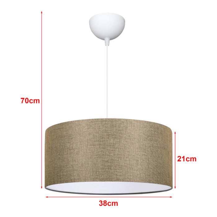 Lampada a Sospensione Lampada da Soffitto con Paralume Cilindrico Lampada Pendente con Abat-Jour in Tessuto - Beige