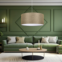 Lampada a Sospensione Lampada da Soffitto con Paralume Cilindrico Lampada Pendente con Abat-Jour in Tessuto - Beige