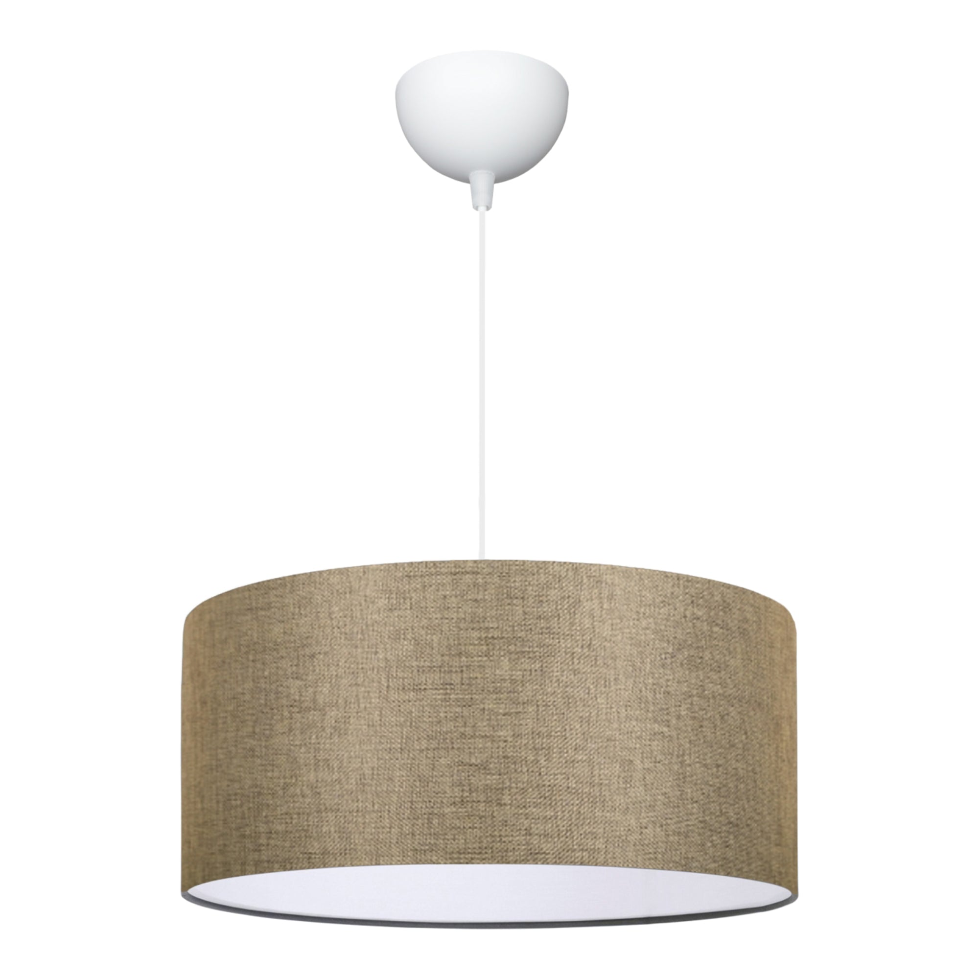 Lampada a Sospensione Lampada da Soffitto con Paralume Cilindrico Lampada Pendente con Abat-Jour in Tessuto - Beige