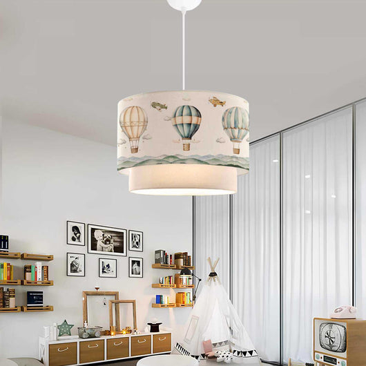 Lampada a Sospensione Lurgan per Cameretta Decorato con Mongolfiere - Bianco lux.pro