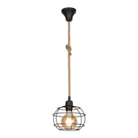 Lampada a Sospensione 'Altrincham' a Corda Iuta con Nodo e Paralume a Gabbia [lux.pro]
