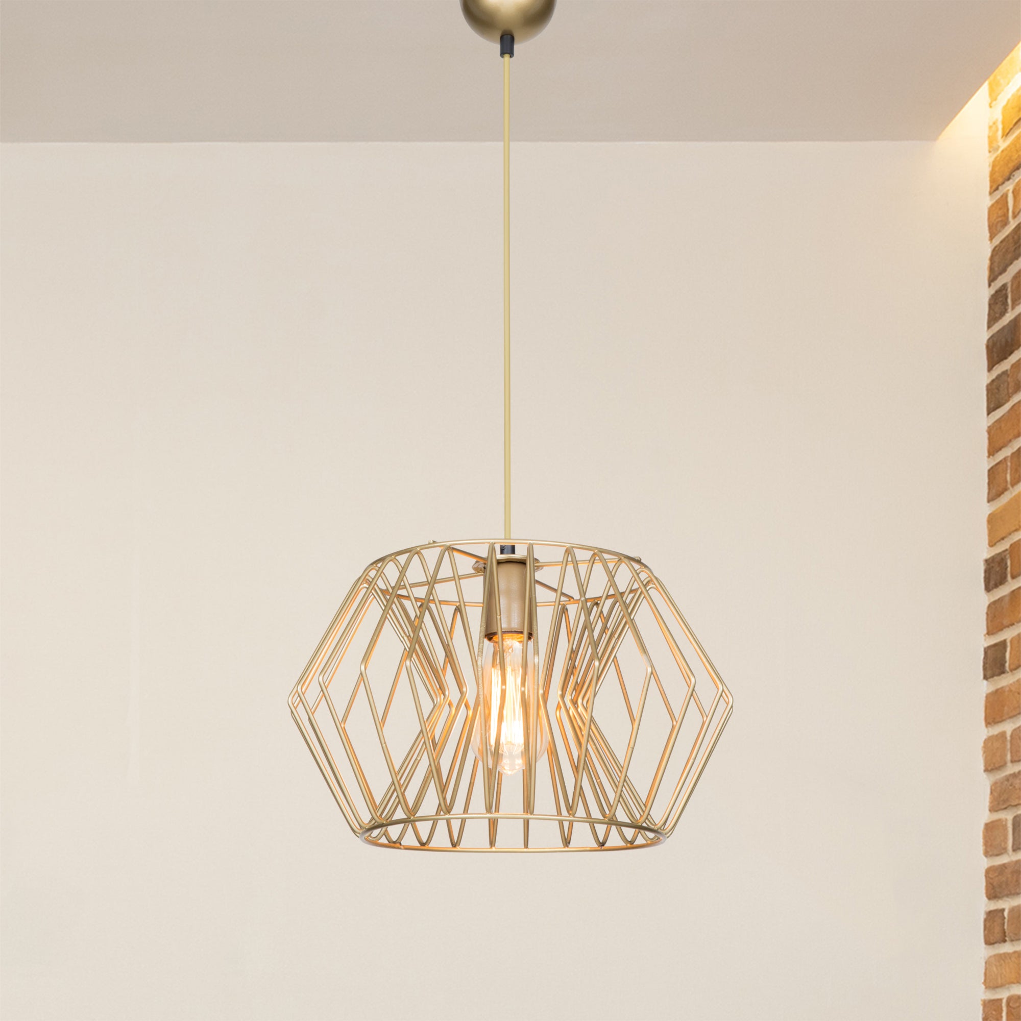 Lampada a Sospensione 'Bournemouth' con Paralume a Rete in Metallo Stile Industriale - Bronzeo [lux.pro]