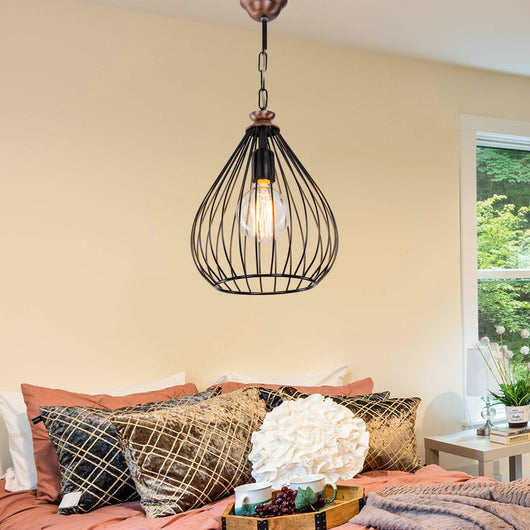 Lampada a Sospensione 'Bracknell' con Paralume a Rete in Metallo Stile Industriale - Nero/Bronzeo [lux.pro]