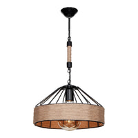Lampada a Sospensione 'Bridgford' con Paralume in Metallo e Corda di Iuta - Nero/Naturale [lux.pro]