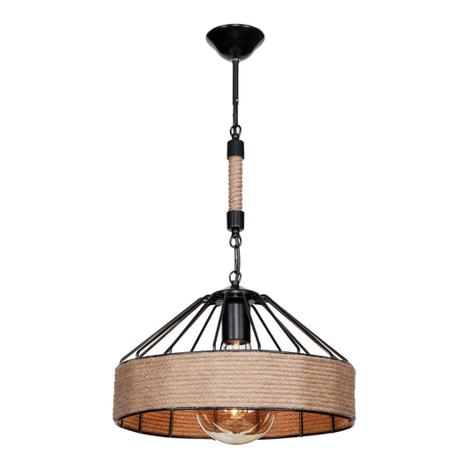 Lampada a Sospensione 'Bridgford' con Paralume in Metallo e Corda di Iuta - Nero/Naturale [lux.pro]