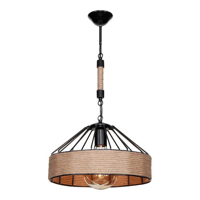 Lampada a Sospensione 'Bridgford' con Paralume in Metallo e Corda di Iuta - Nero/Naturale [lux.pro]