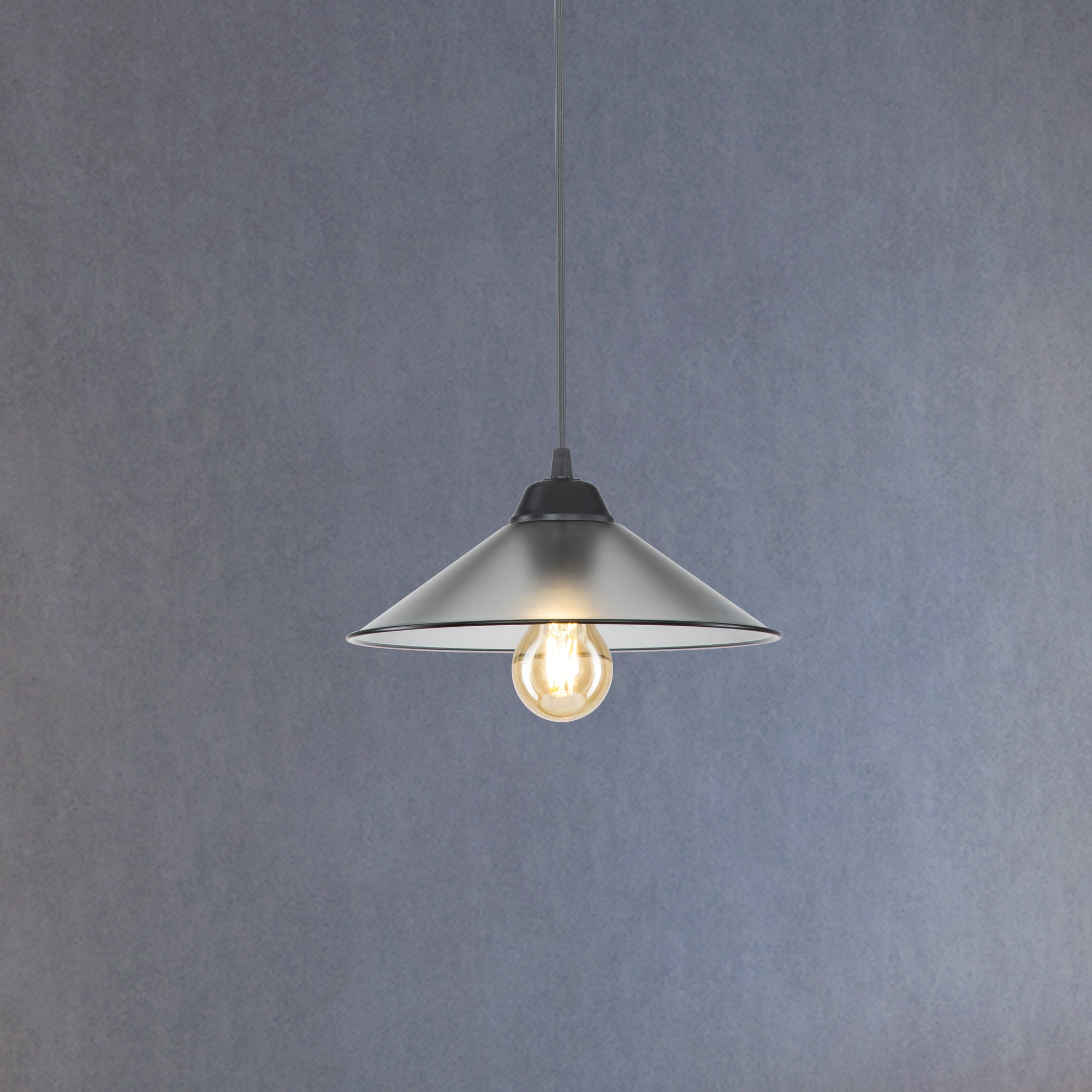 Lampada a Sospensione 'Hereford' con Paralume a Cono - Nero/Grigio [lux.pro]