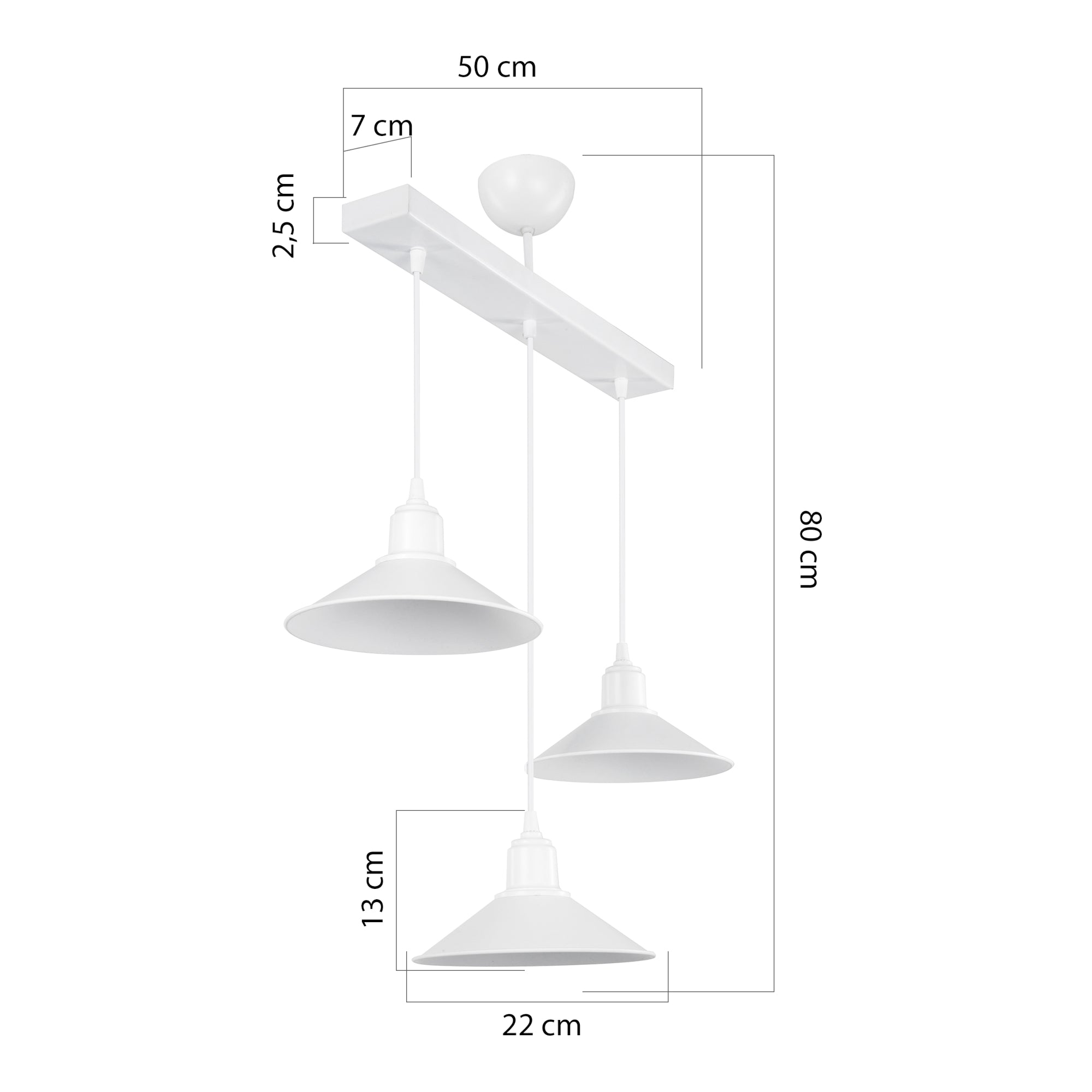 Lampada a Sospensione 'Darlington' con 3 Fonti di Luce - Paralumi a Cono - Bianco [lux.pro]
