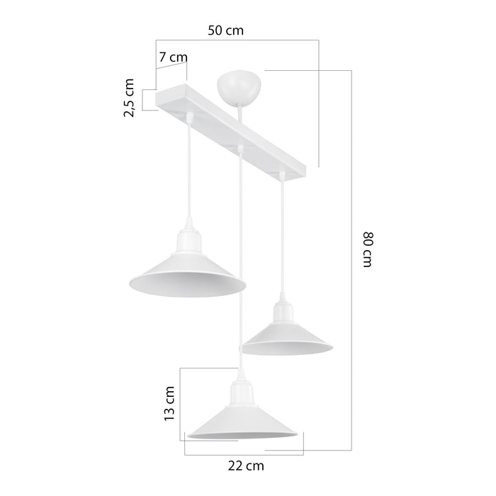 Lampada a Sospensione 'Darlington' con 3 Fonti di Luce - Paralumi a Cono - Bianco [lux.pro]