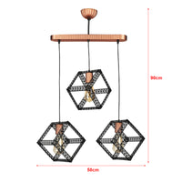 Lampadario 'Diss' a 3 Fonti Luce Pendenti Lampada a Sospensione con Paralumi Aperti a Forma di Cubo - Nero / color Rame