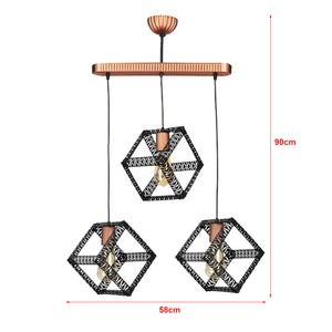 Lampadario 'Diss' a 3 Fonti Luce Pendenti Lampada a Sospensione con Paralumi Aperti a Forma di Cubo - Nero / color Rame
