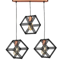 Lampadario 'Diss' a 3 Fonti Luce Pendenti Lampada a Sospensione con Paralumi Aperti a Forma di Cubo - Nero / color Rame