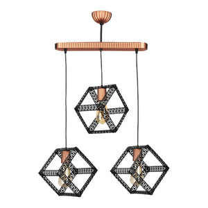 Lampadario 'Diss' a 3 Fonti Luce Pendenti Lampada a Sospensione con Paralumi Aperti a Forma di Cubo - Nero / color Rame