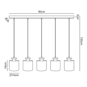 Lampada a Sospensione Posdand con 5 Paralumi in Metallo - color Legno / Nero lux.pro