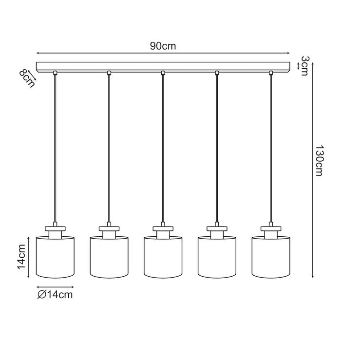 Lampada a Sospensione Posdand con 5 Paralumi in Metallo - color Legno / Nero lux.pro