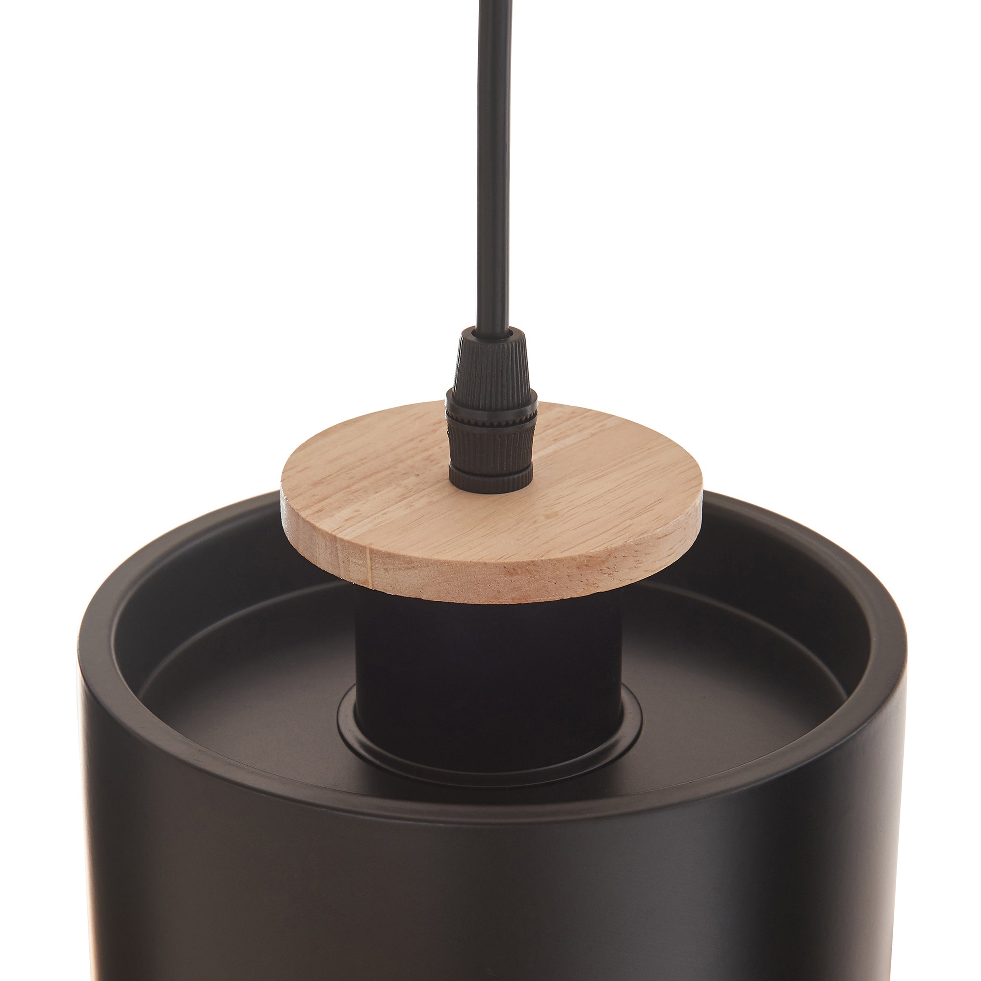 Lampada a Sospensione Posdand con 5 Paralumi in Metallo - color Legno / Nero lux.pro