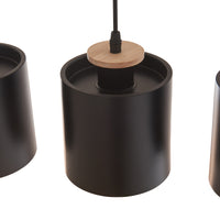 Lampada a Sospensione Posdand con 5 Paralumi in Metallo - color Legno / Nero lux.pro