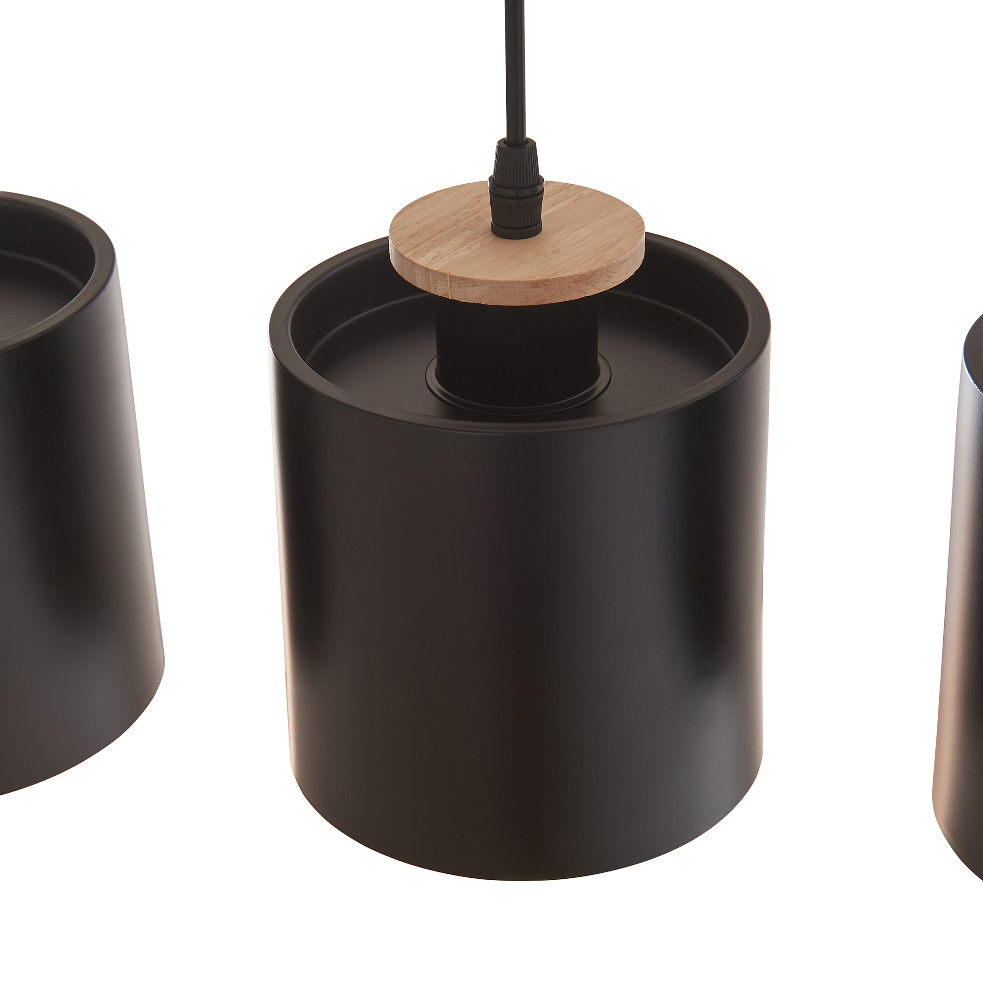 Lampada a Sospensione Posdand con 5 Paralumi in Metallo - color Legno / Nero lux.pro