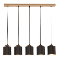 Lampada a Sospensione Posdand con 5 Paralumi in Metallo - color Legno / Nero lux.pro