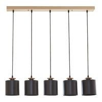 Lampada a Sospensione Posdand con 5 Paralumi in Metallo - color Legno / Nero lux.pro