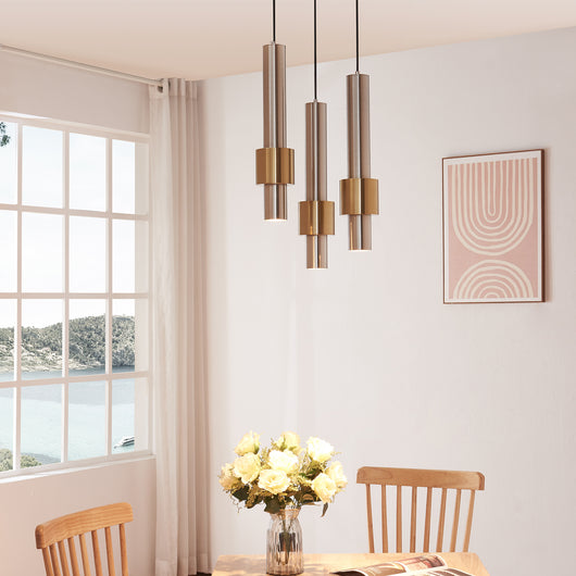 Lampada a Sospensione Lulled in Metallo con 3 Paralumi - Argento / Oro lux.pro