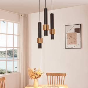 Lampada a Sospensione Lulled in Metallo con 3 Paralumi - Nero / Oro lux.pro