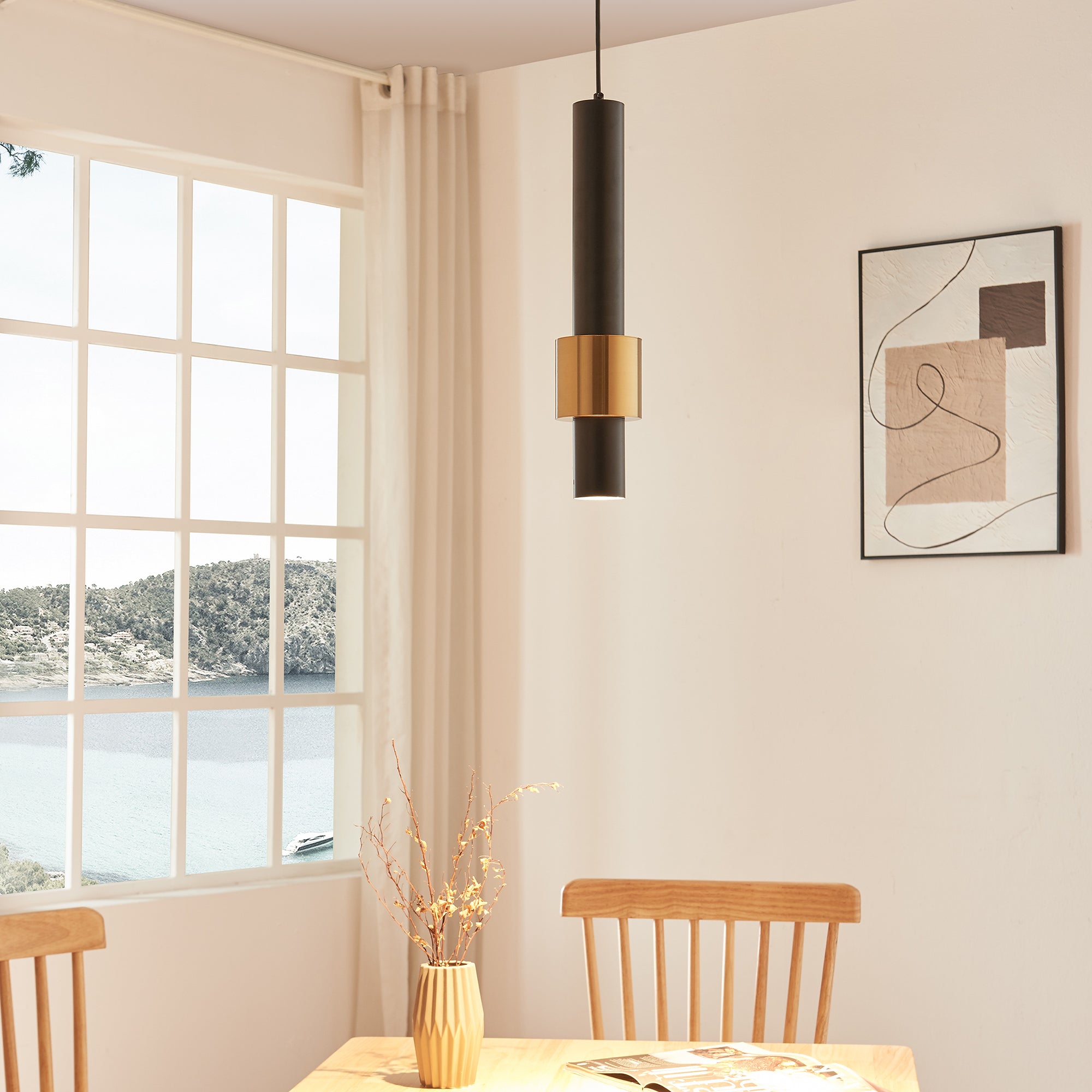 Lampada a Sospensione Lulled in Metallo con 1 Paralume - Nero / Oro lux.pro