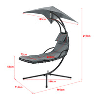 Lettino Prendisole Sospeso da Giardino/Piscina Sdraio Imbottito Telaio di Sostegno in Acciaio Nero con Tettuccio