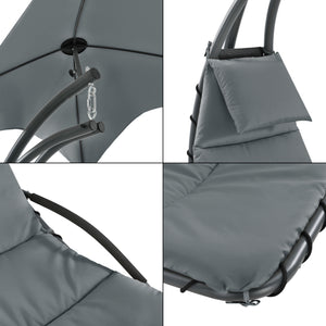 Lettino Prendisole Sospeso da Giardino/Piscina Sdraio Imbottito Telaio di Sostegno in Acciaio Nero con Tettuccio