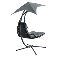 Lettino Prendisole Sospeso da Giardino/Piscina Sdraio Imbottito Telaio di Sostegno in Acciaio Nero con Tettuccio