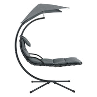 Lettino Prendisole Sospeso da Giardino/Piscina Sdraio Imbottito Telaio di Sostegno in Acciaio Nero con Tettuccio