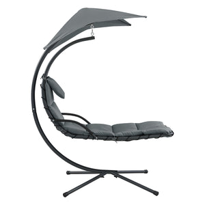 Lettino Prendisole Sospeso da Giardino/Piscina Sdraio Imbottito Telaio di Sostegno in Acciaio Nero con Tettuccio