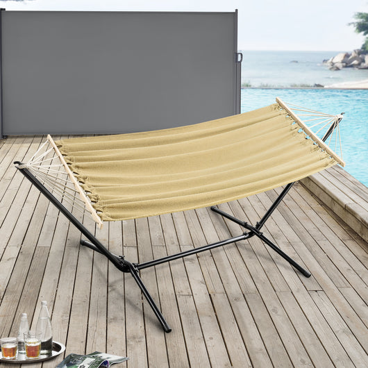 Amaca con Supporto in Acciaio con Telo 200 x 100 cm - Beige [en.casa]