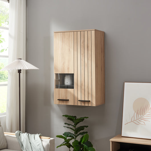 Mobile Pensile Noppen a Parete con 2 Ante e Finestrella 98 x 60 x 35 cm - Effetto Rovere [en.casa]