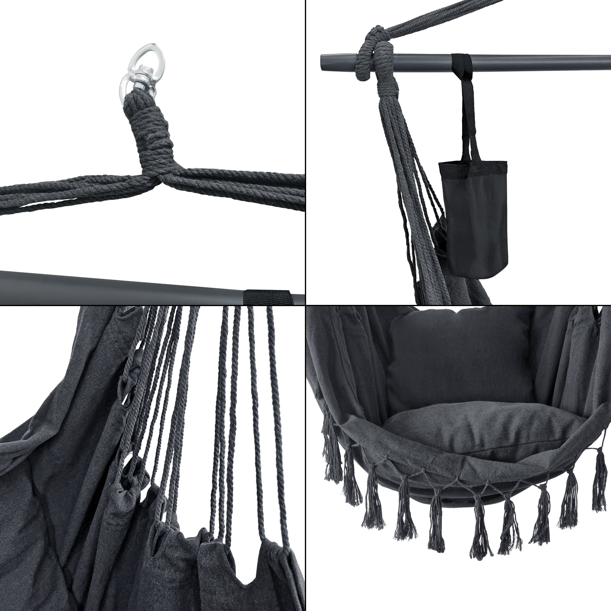 Sedia Amaca Aranga con Cuscini Portabottiglia e Borsa di Trasporto - Grigio scuro [en.casa]