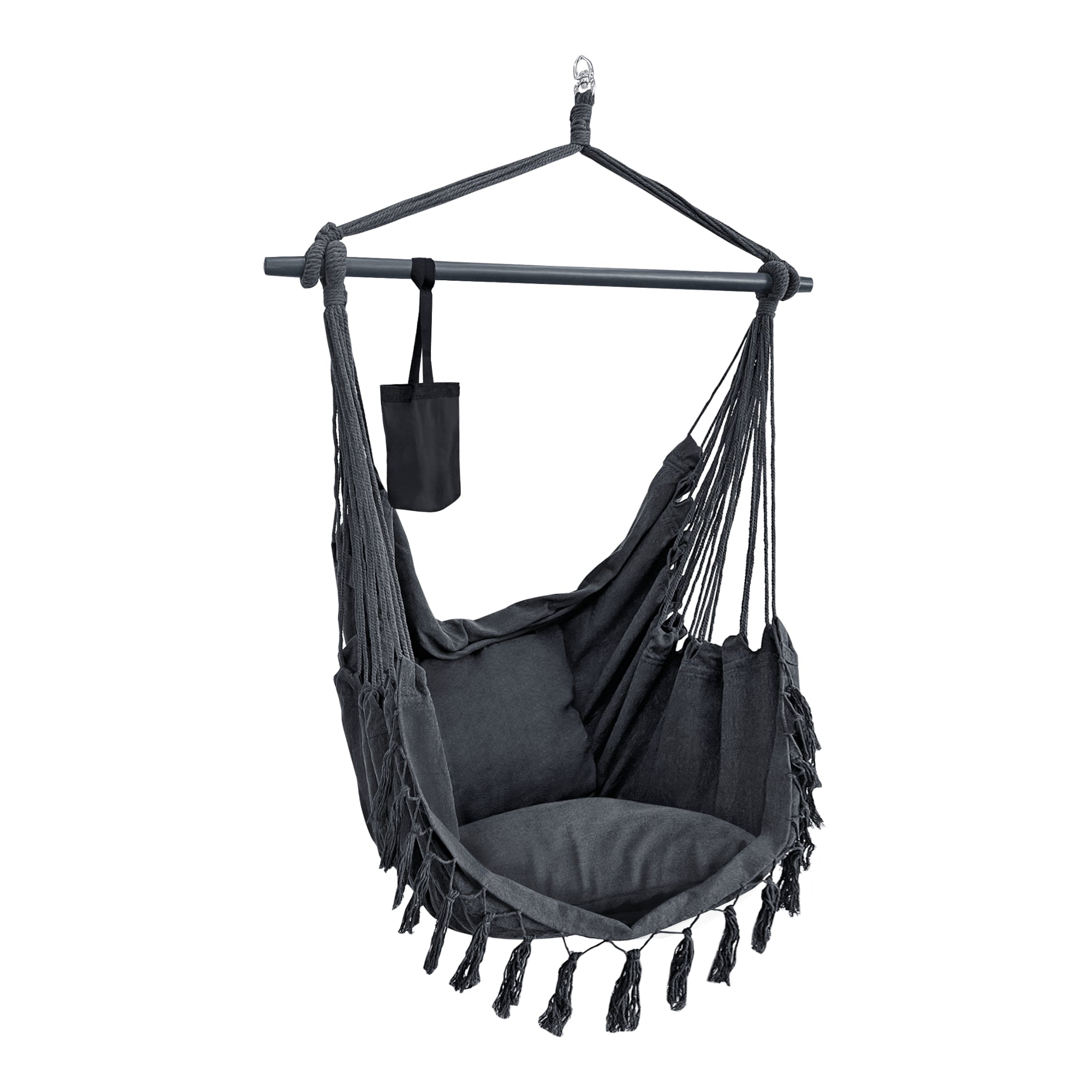 Sedia Amaca Aranga con Cuscini Portabottiglia e Borsa di Trasporto - Grigio scuro [en.casa]