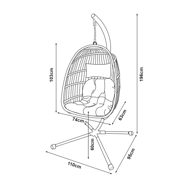 Poltrona sospesa con supporto 196 x 110 x 95 cm grigio 03_0009475